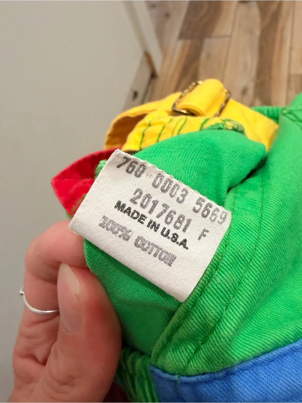 OshKosh B'gosh Green Shortall with Red, Yellow & Blue Accents